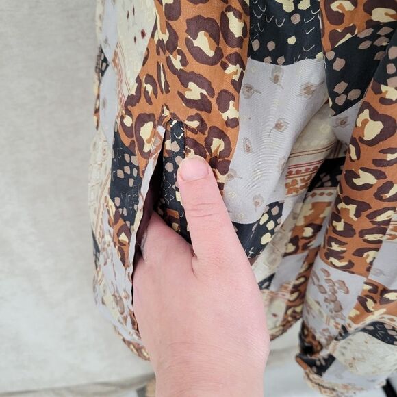 Xposure Silk Vintage Bomber Jacket Mixed Print Leopard Patchwork Women's Medium - Picture 3 of 8